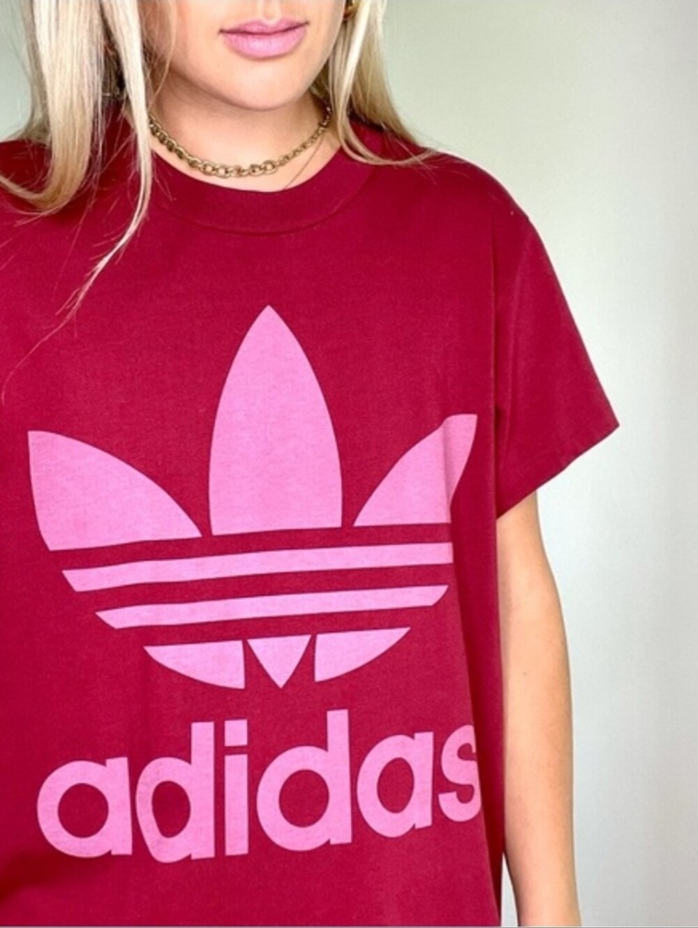 adidas Red Short-Sleeve Trefoil Logo Tee